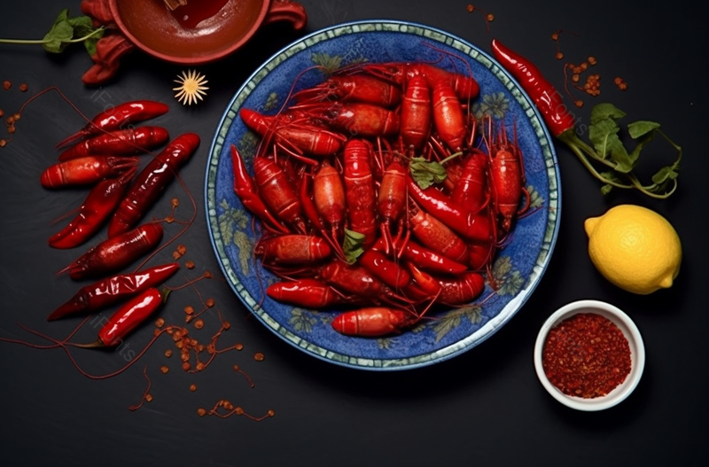 一盘麻辣小龙虾和调味料美食,高清,摄影图,摄影图片,图片大全,摄影图免费下载